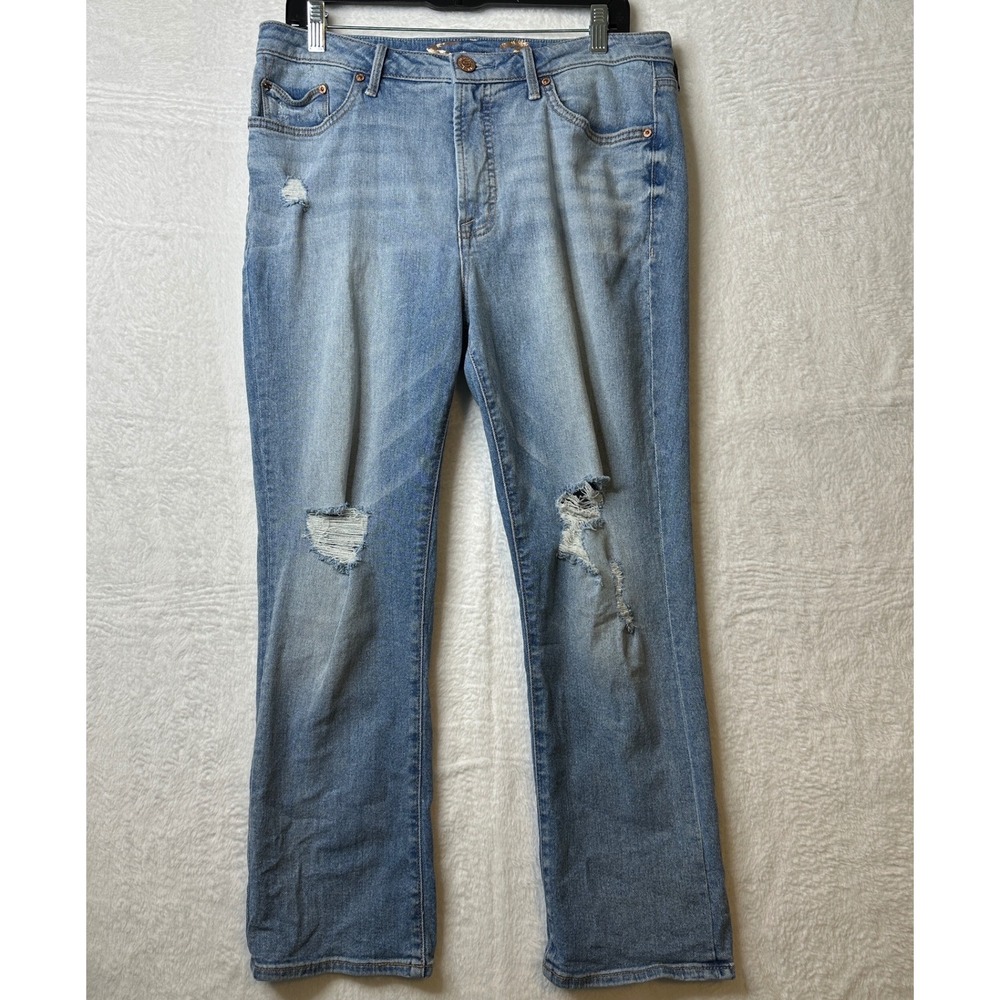 Seven7 Womens High Rise Straight Leg Distressed Jeans Light Wash Blue Size 10